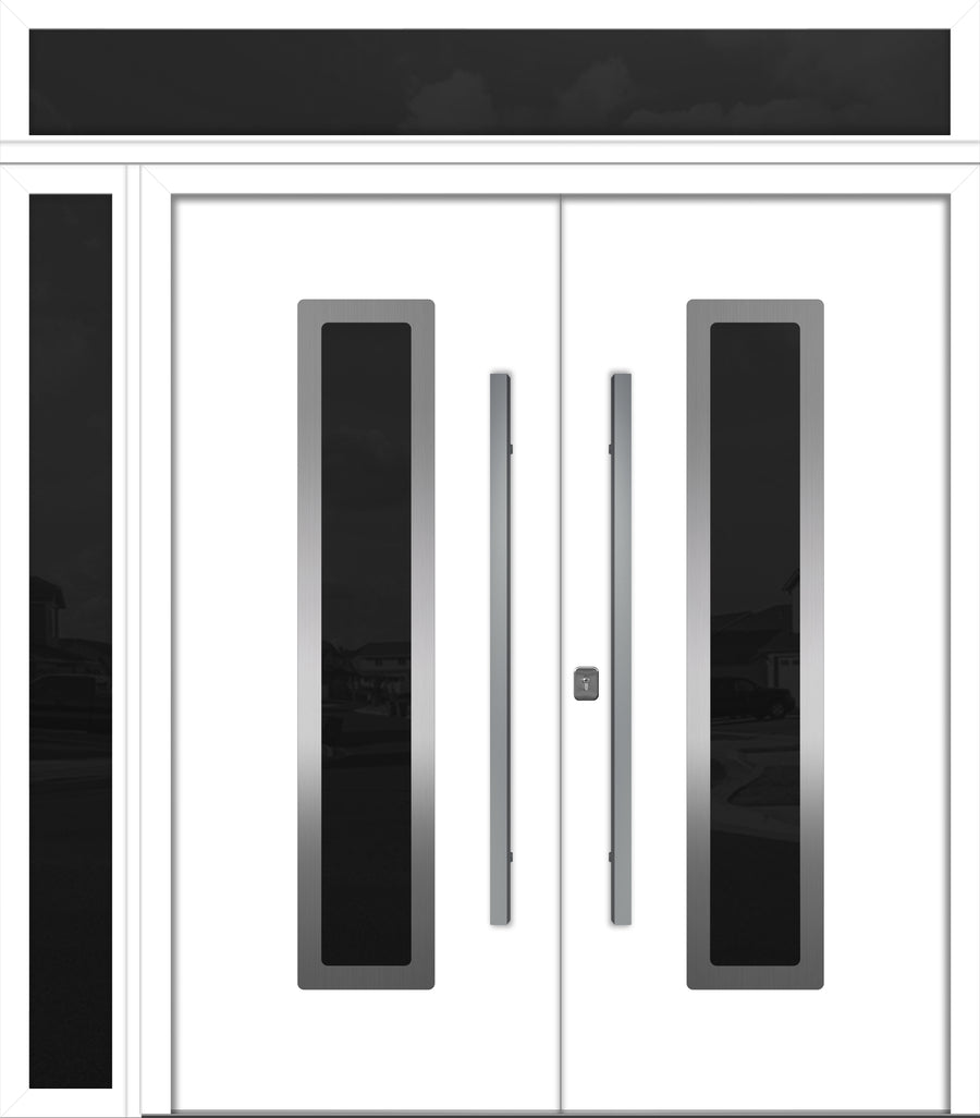 Nova Inox S1 Modern Exterior Double Door 72x80 W/ (1) 12" Sidelight and Transom - Unit 86x95 3/8 - White - Doors and Beyond