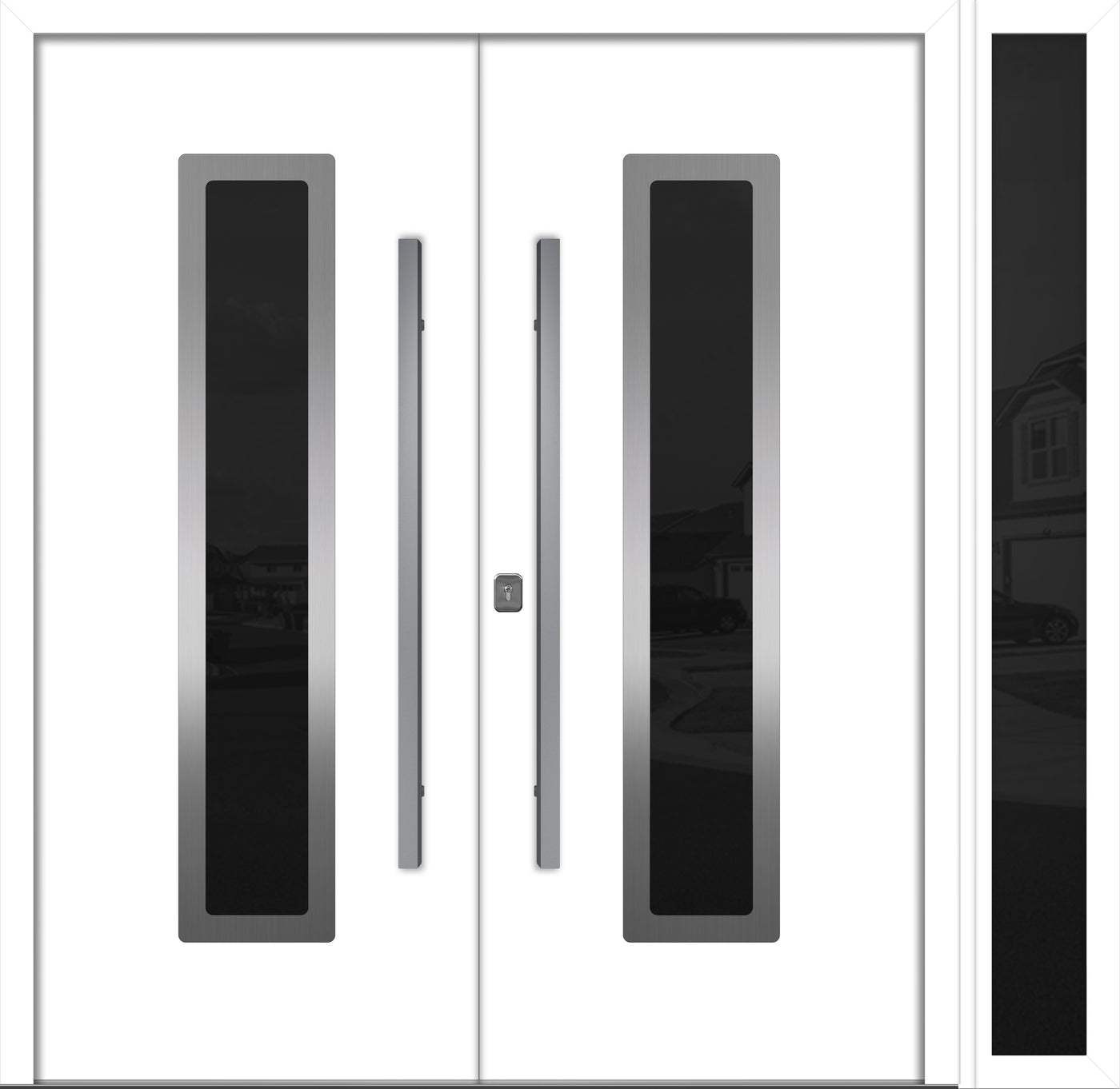 Nova Inox S1 Modern Exterior Double Door W/ (1) 12" Sidelight - Unit 86x81 3/8 - White - Doors and Beyond