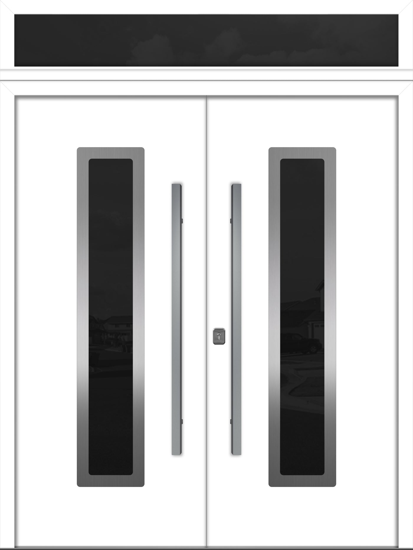Nova Inox S1 Modern Exterior Double Door 72x80 with Transom - Unit 74x95 1/2 - White - Doors and Beyond