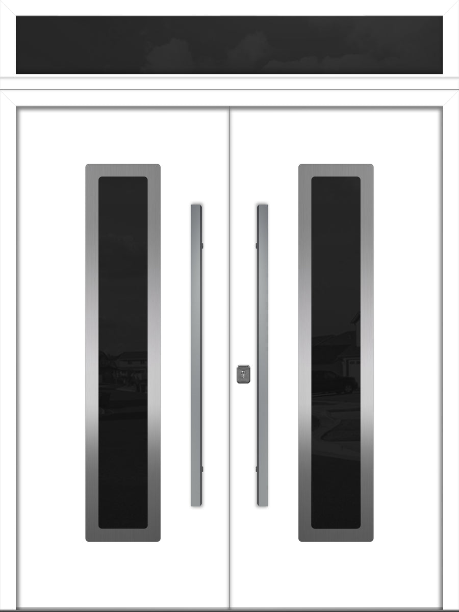 Nova Inox S1 Modern Exterior Double Door 72x80 with Transom - Unit 74x95 1/2 - White - Doors and Beyond