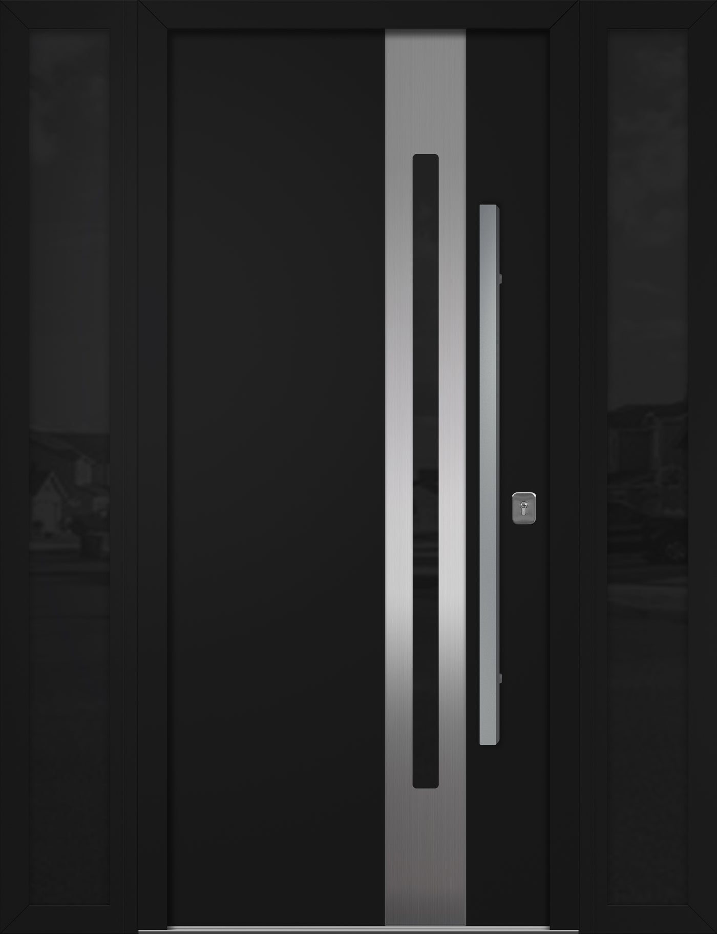 Nova Inox S2 Modern Exterior Single Door W/ (2) 12" Sidelight - Unit 62x81 3/8 - Black - Doors and Beyond
