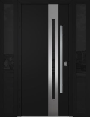 Nova Inox S2 Modern Exterior Single Door W/ (2) 12" Sidelight - Unit 62x81 3/8 - Black - Doors and Beyond