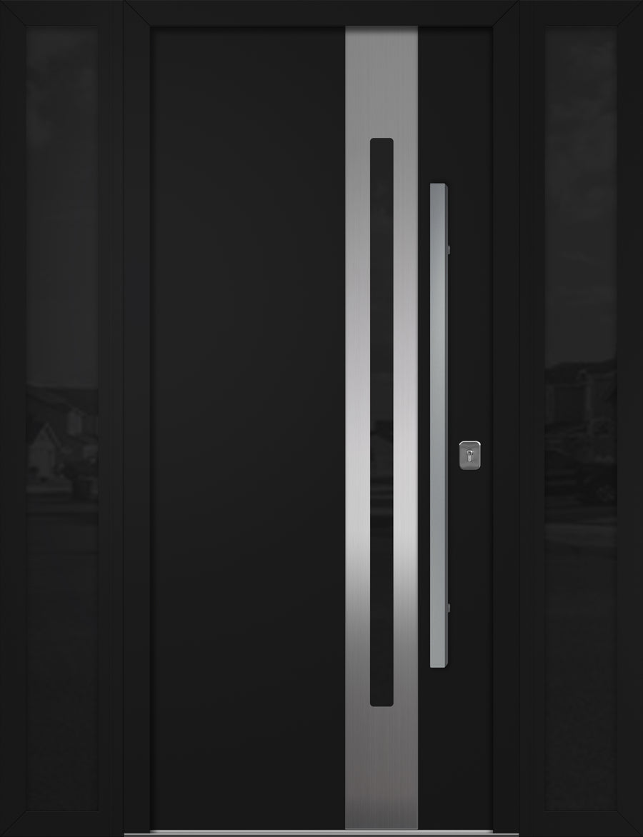 Nova Inox S2 Modern Exterior Single Door W/ (2) 12" Sidelight - Unit 62x81 3/8 - Black - Doors and Beyond