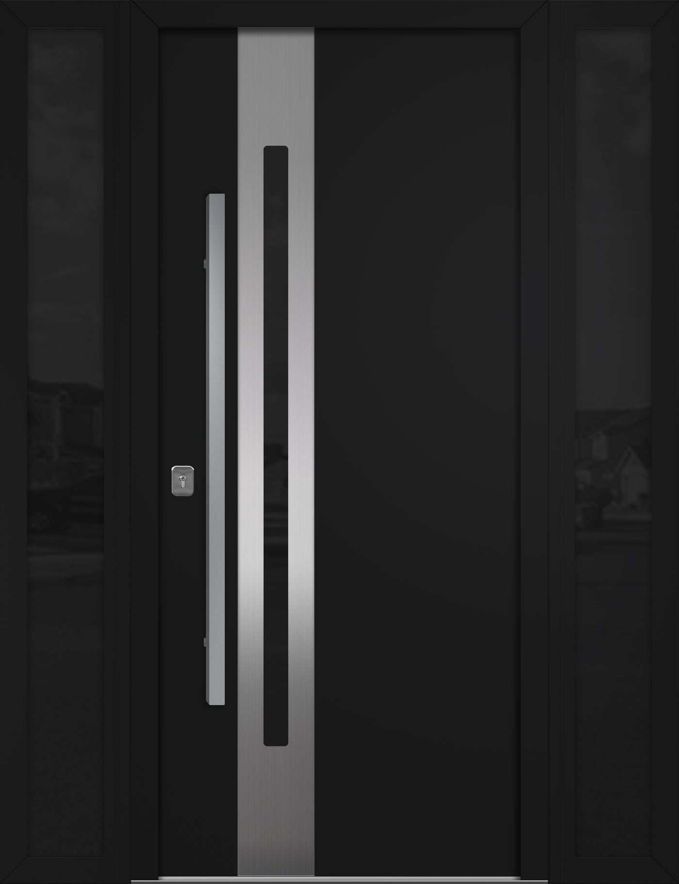 Nova Inox S2 Modern Exterior Single Door W/ (2) 12" Sidelight - Unit 62x81 3/8 - Black - Doors and Beyond