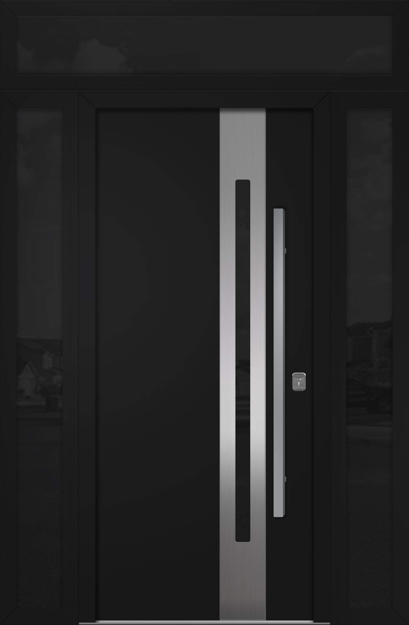 Nova Inox S2 Modern Exterior Single Door 36x80 with 2 Sidelight and Transom - Unit 62x95 1/2 - Black - Doors and Beyond