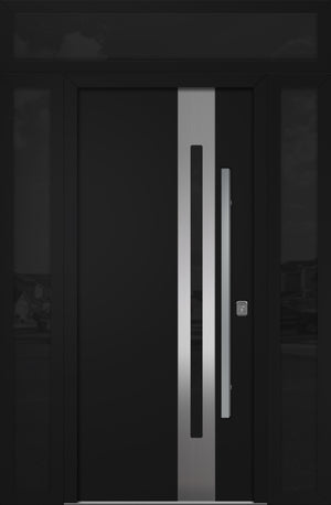 Nova Inox S2 Modern Exterior Single Door 36x80 with 2 Sidelight and Transom - Unit 62x95 1/2 - Black - Doors and Beyond