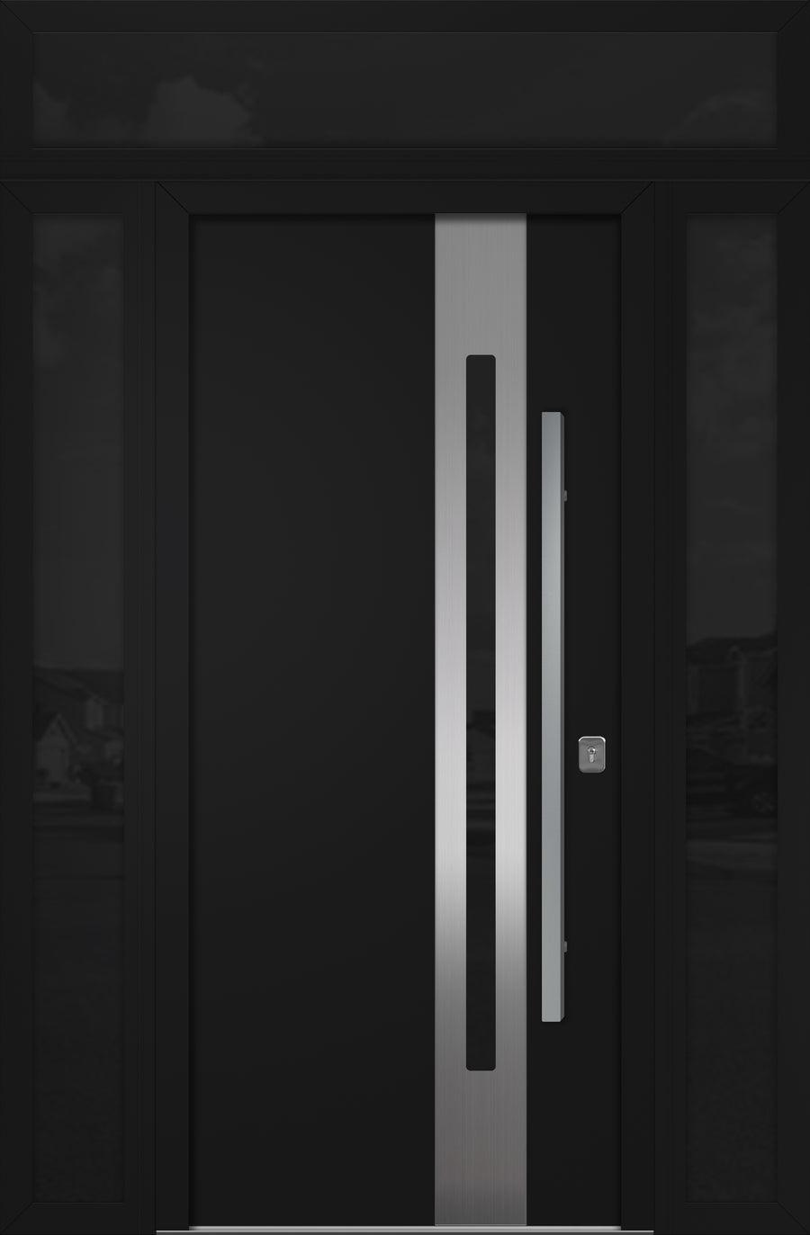 Nova Inox S2 Modern Exterior Single Door 36x80 with 2 Sidelight and Transom - Unit 62x95 1/2 - Black - Doors and Beyond