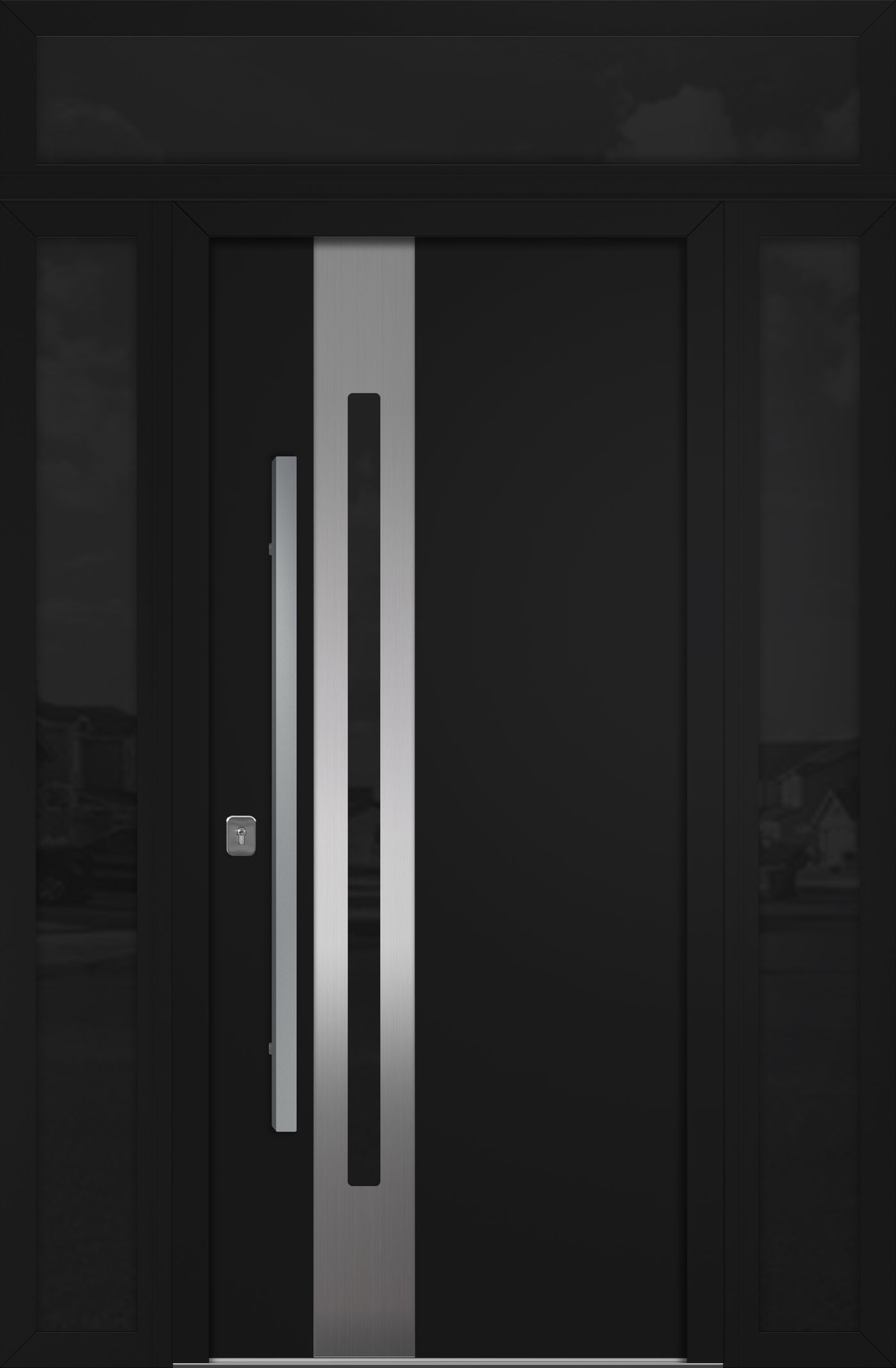 Nova Inox S2 Modern Exterior Single Door 36x80 with 2 Sidelight and Transom - Unit 62x95 1/2 - Black - Doors and Beyond