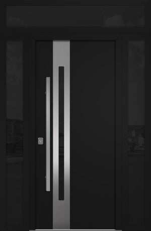 Nova Inox S2 Modern Exterior Single Door 36x80 with 2 Sidelight and Transom - Unit 62x95 1/2 - Black - Doors and Beyond