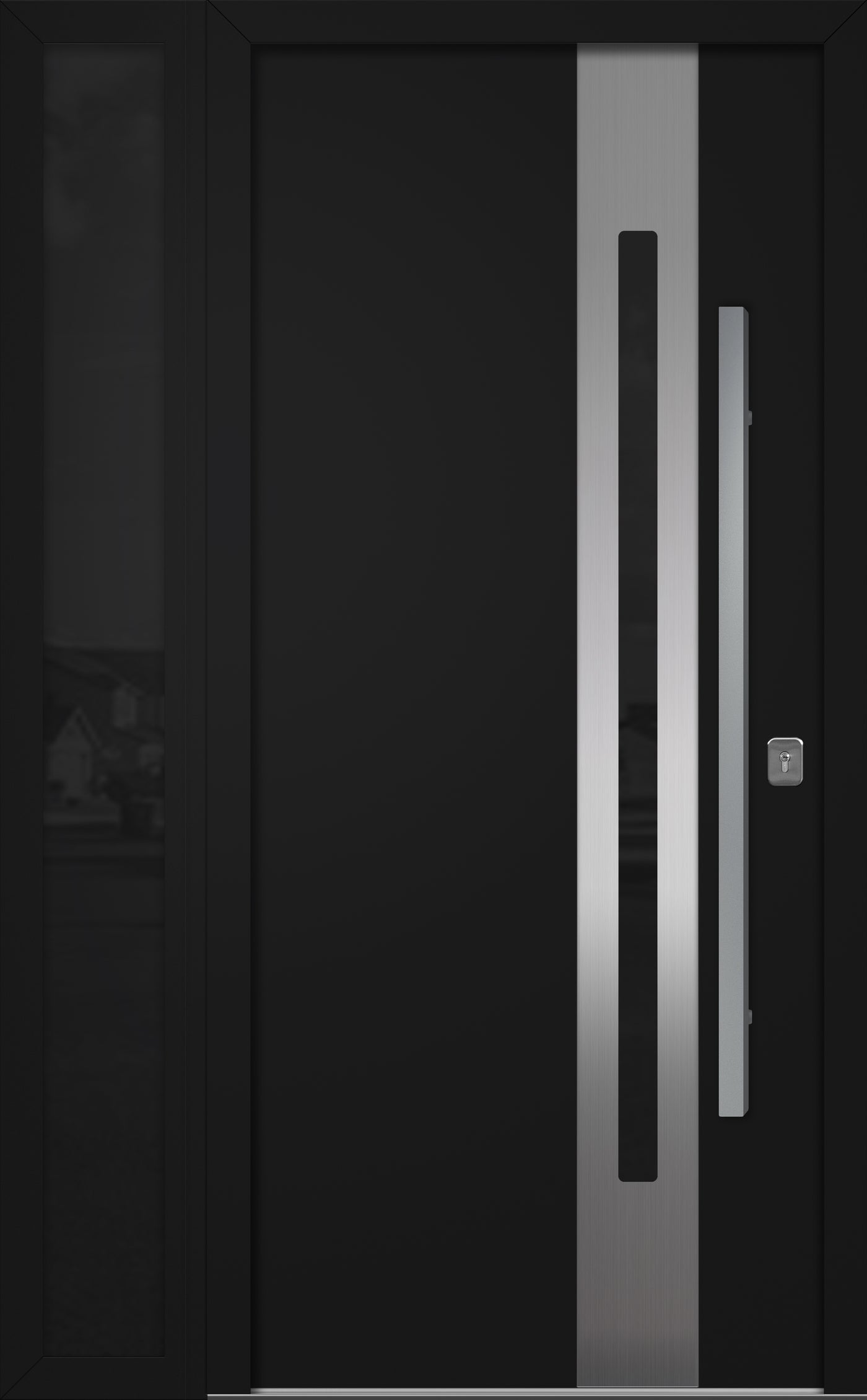 Nova Inox S2 Modern Exterior Single Door W/ (1) 12" Sidelight - Unit 50x81 3/8 - Black - Doors and Beyond