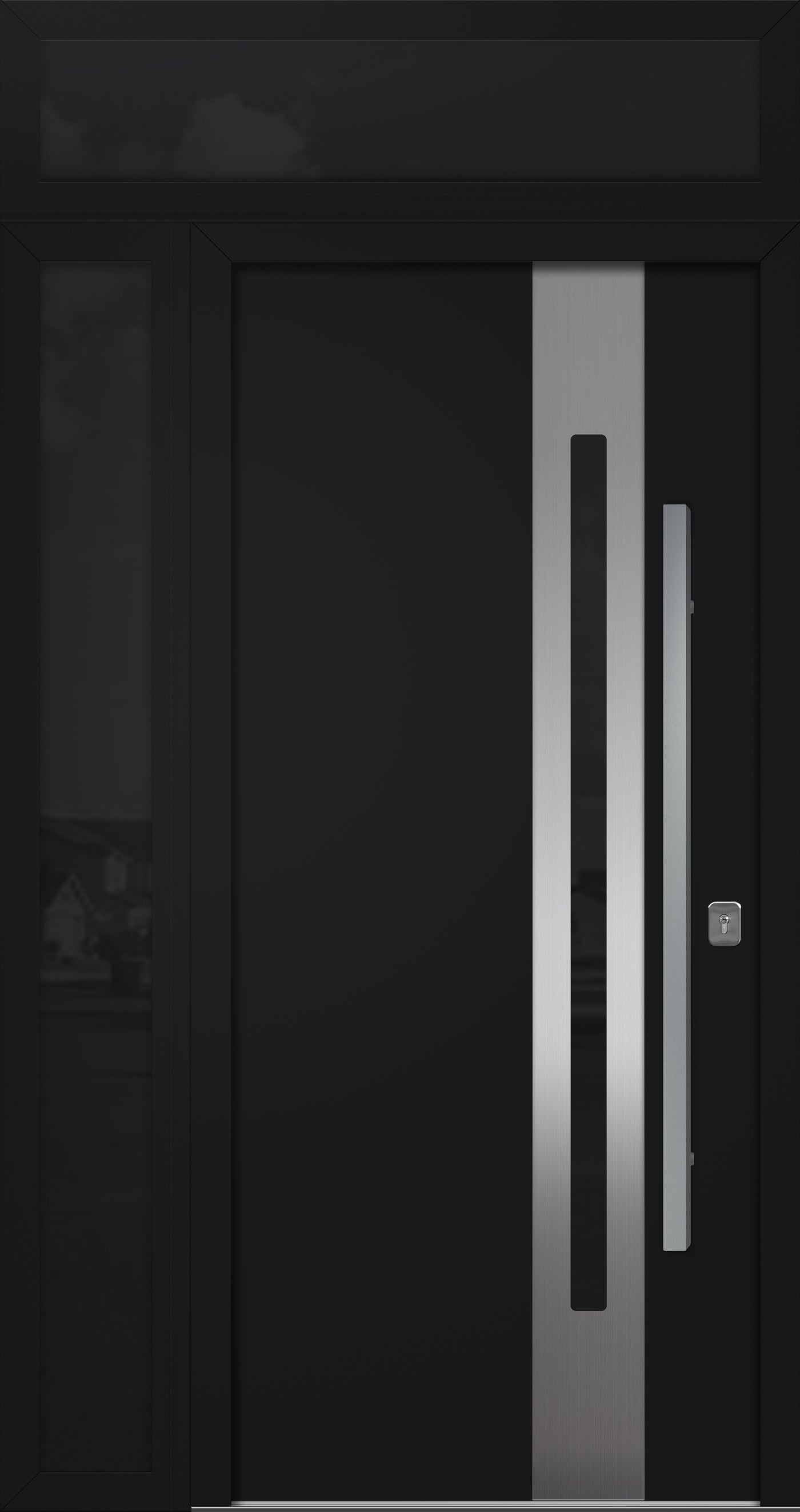Nova Inox S2 Modern Exterior Single Door 36x80 with Sidelight and Transom - Unit 50x95 1/2 - Black - Doors and Beyond