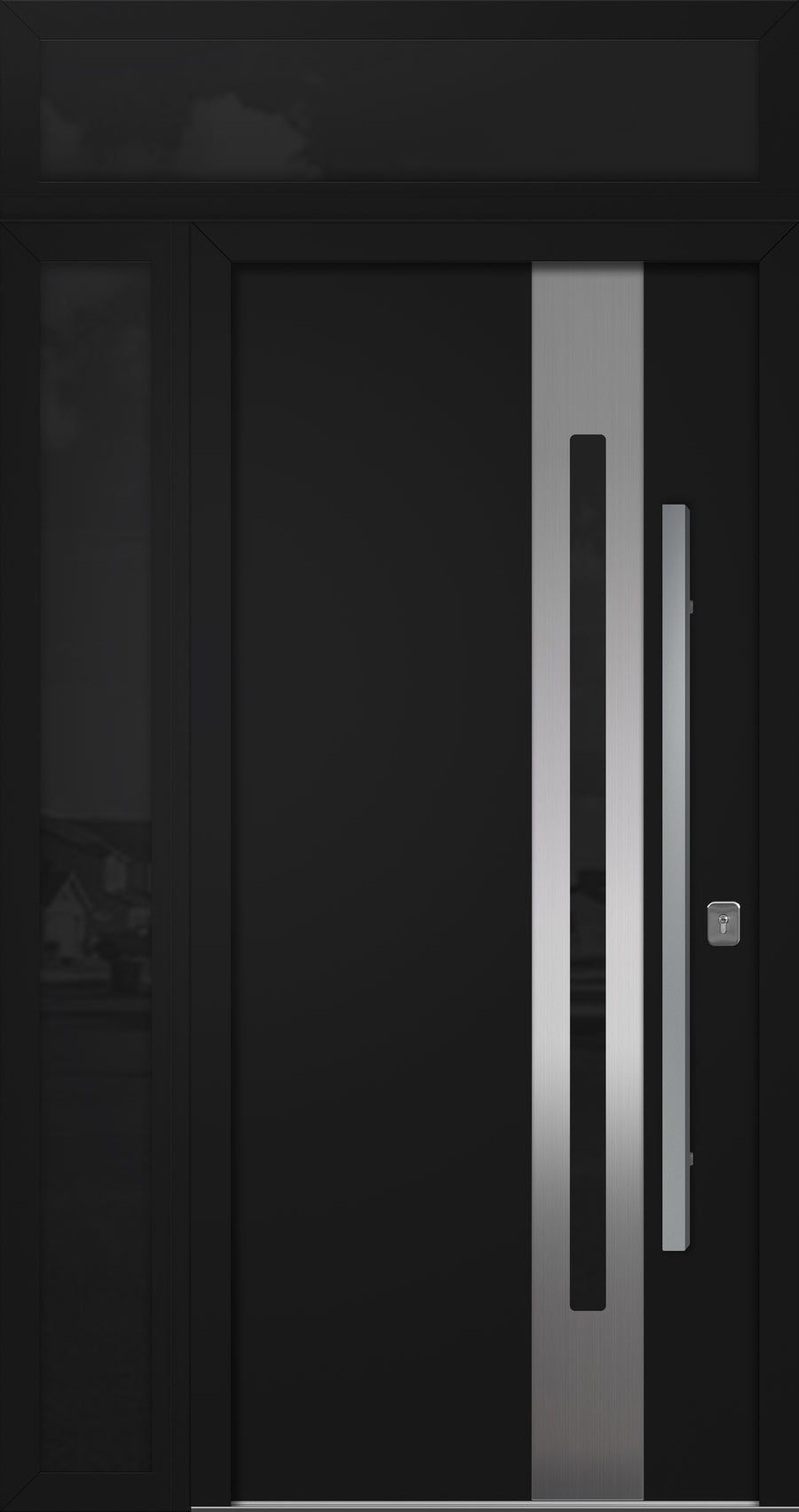 Nova Inox S2 Modern Exterior Single Door 36x80 with Sidelight and Transom - Unit 50x95 1/2 - Black - Doors and Beyond
