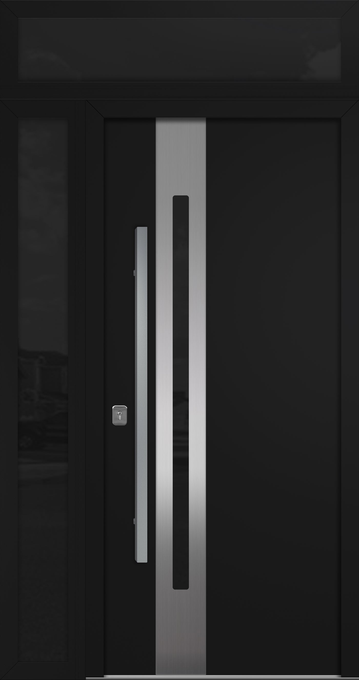 Nova Inox S2 Modern Exterior Single Door 36x80 with Sidelight and Transom - Unit 50x95 1/2 - Black - Doors and Beyond