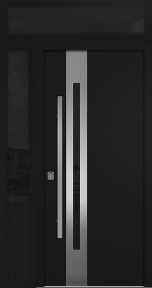 Nova Inox S2 Modern Exterior Single Door 36x80 with Sidelight and Transom - Unit 50x95 1/2 - Black - Doors and Beyond