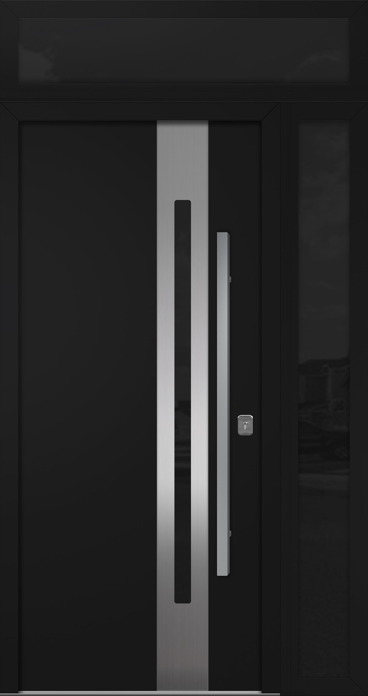 Nova Inox S2 Modern Exterior Single Door 36x80 with Sidelight and Transom - Unit 50x95 1/2 - Black - Doors and Beyond