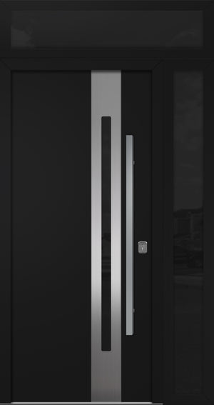 Nova Inox S2 Modern Exterior Single Door 36x80 with Sidelight and Transom - Unit 50x95 1/2 - Black - Doors and Beyond
