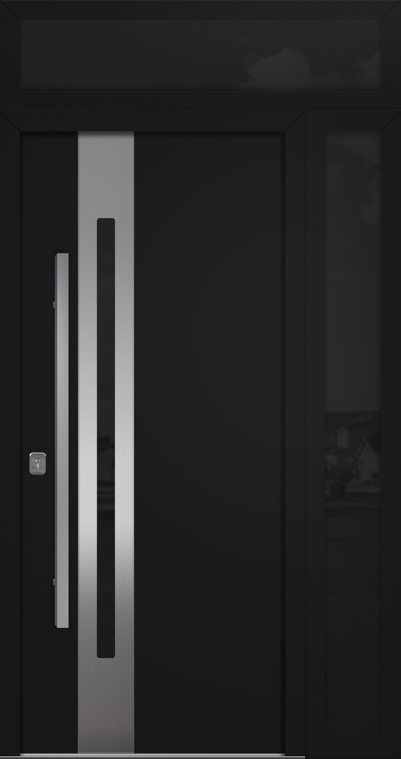 Nova Inox S2 Modern Exterior Single Door 36x80 with Sidelight and Transom - Unit 50x95 1/2 - Black - Doors and Beyond