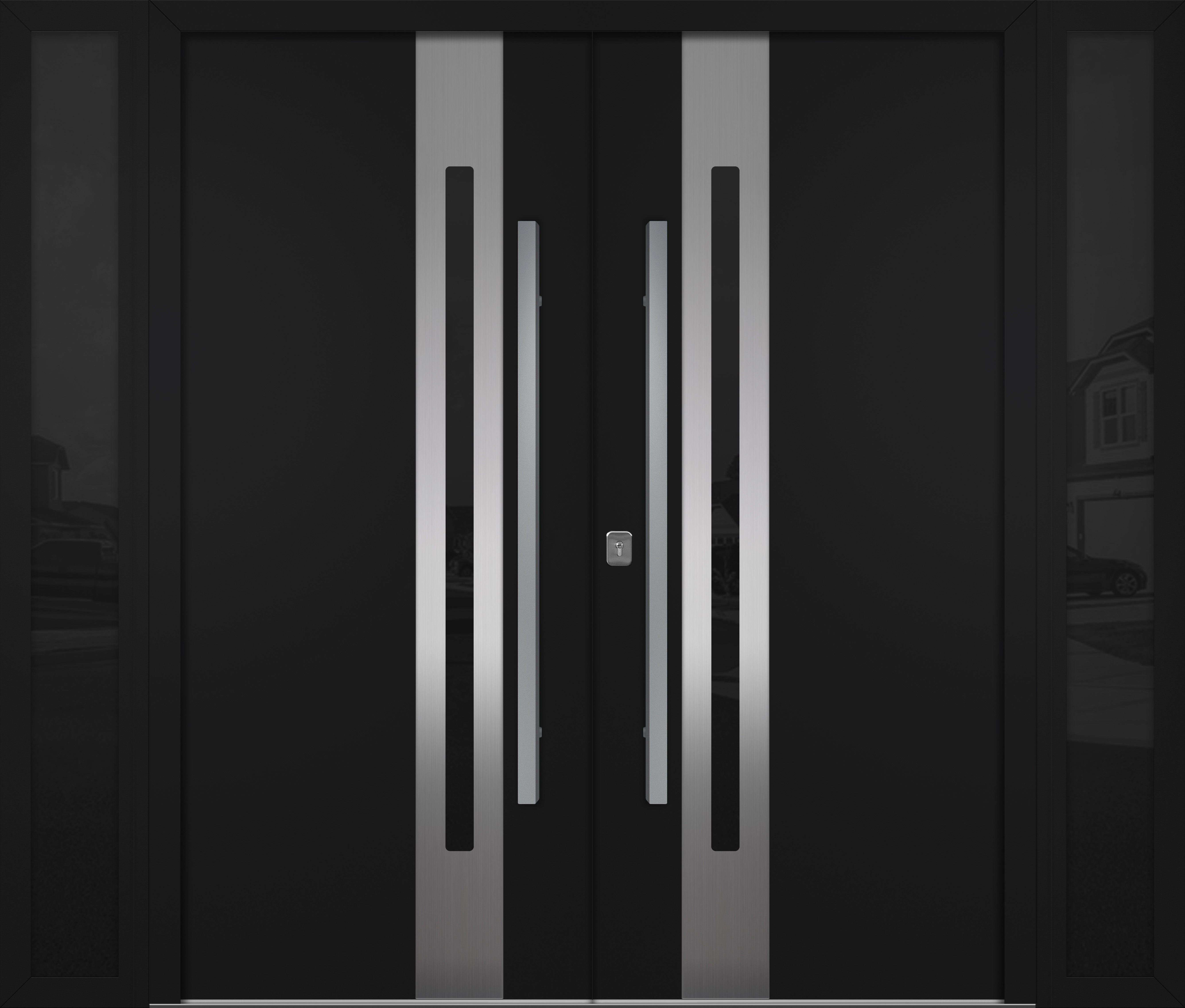 Nova Inox S2 Modern Exterior Double Door W/ (2) 12" Sidelight - Unit 98x81 3/8 - Black