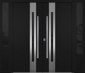 Nova Inox S2 Modern Exterior Double Door W/ (2) 12" Sidelight - Unit 98x81 3/8 - Black - Doors and Beyond