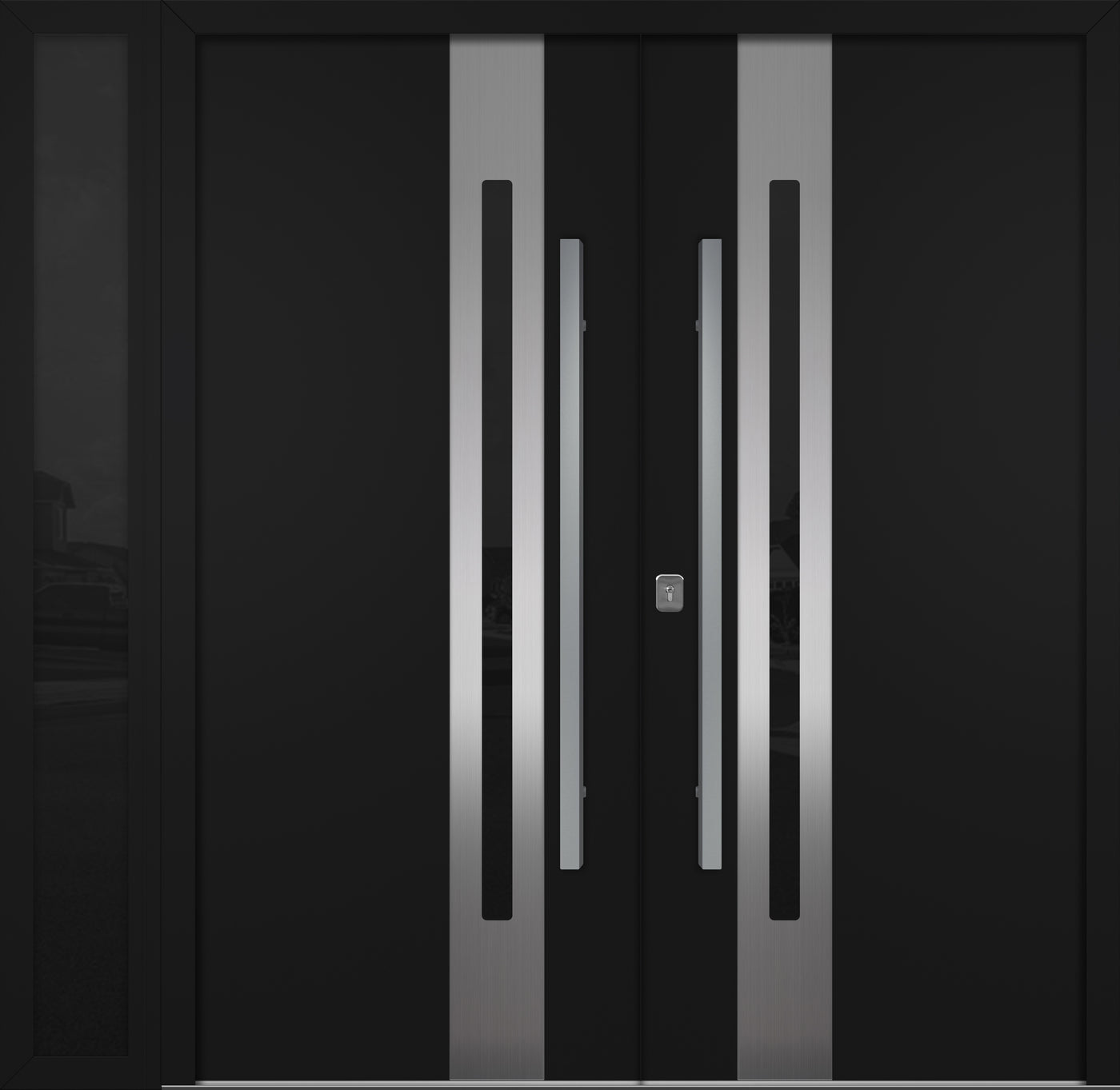 Nova Inox S2 Modern Exterior Double Door W/ (1) 12" Sidelight - Unit 86x81 3/8 - Black - Doors and Beyond