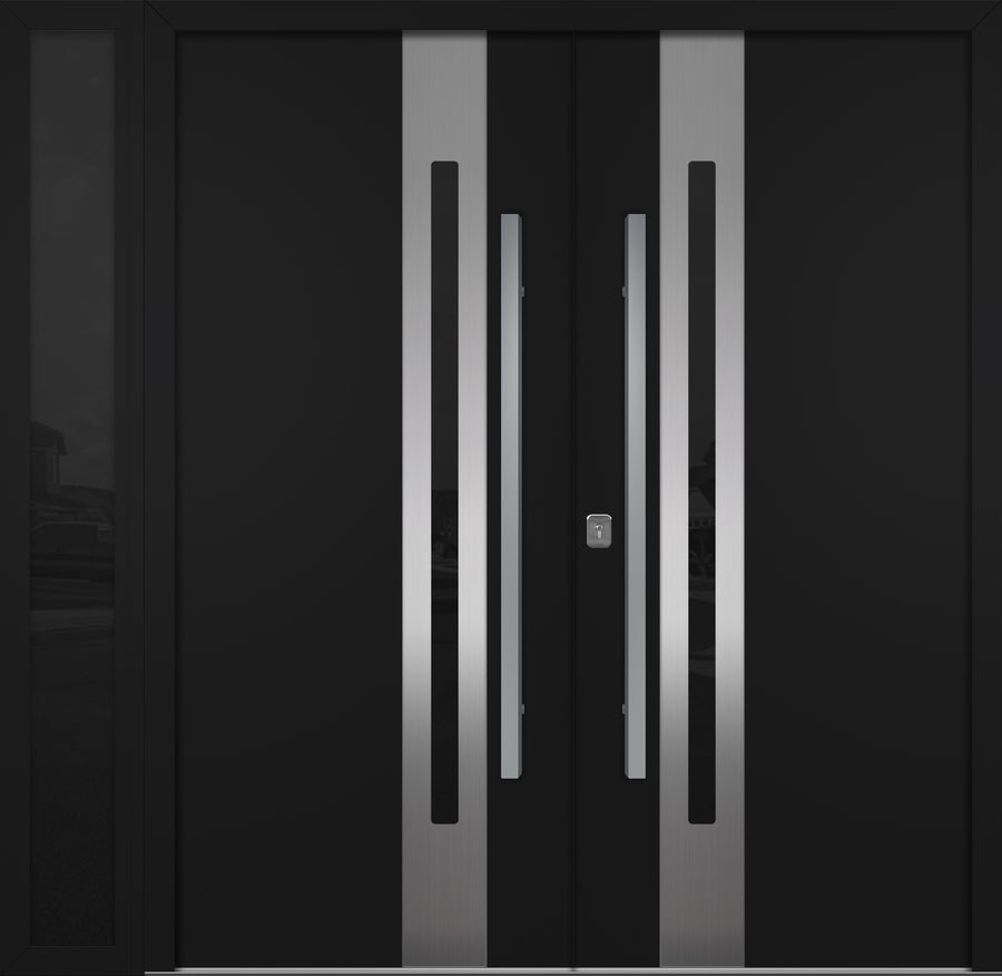 Nova Inox S2 Modern Exterior Double Door W/ (1) 12" Sidelight - Unit 86x81 3/8 - Black - Doors and Beyond
