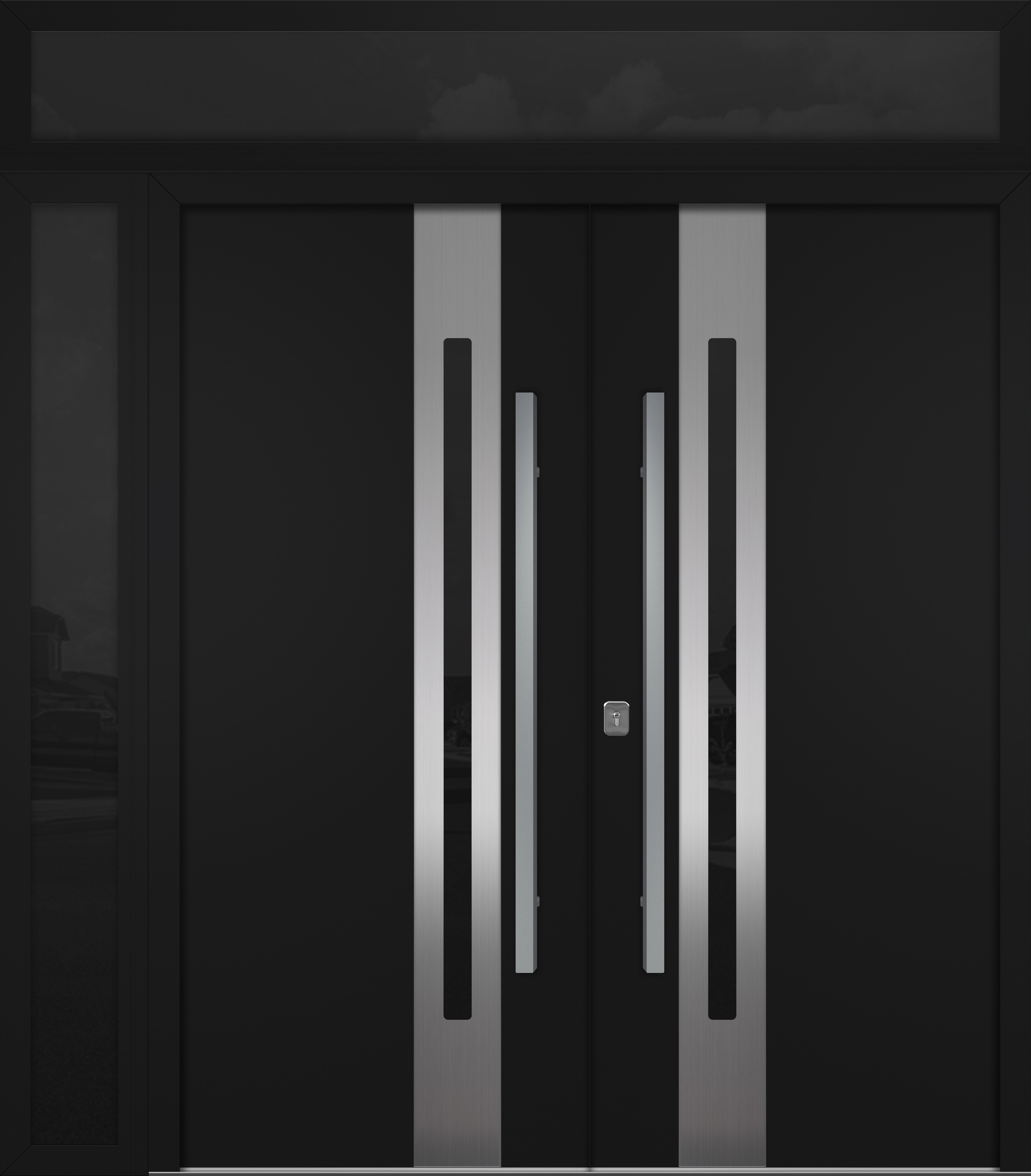 Nova Inox S2 Modern Exterior Double Door 72x80 W/ (1) 12" Sidelight and Transom - Unit 86x95 3/8 - Black
