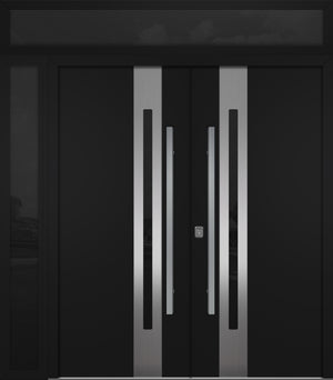Nova Inox S2 Modern Exterior Double Door 72x80 W/ (1) 12" Sidelight and Transom - Unit 86x95 3/8 - Black - Doors and Beyond