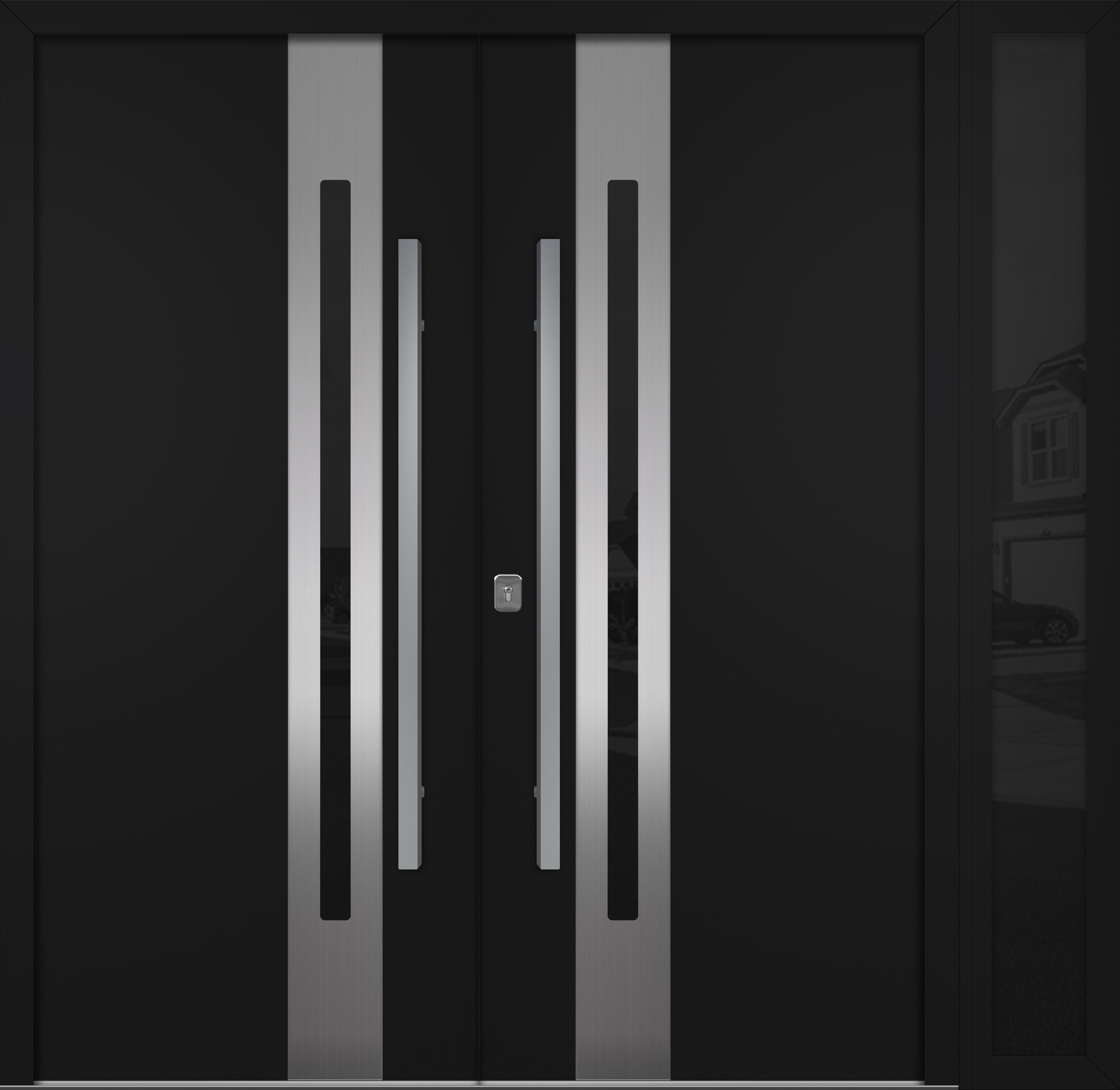 Nova Inox S2  Modern Exterior Double Door W/ (1) 12" Sidelight - Unit 86x81 3/8 - Black