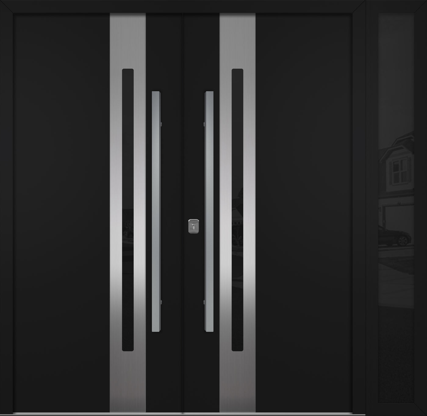 Nova Inox S2 Modern Exterior Double Door W/ (1) 12" Sidelight - Unit 86x81 3/8 - Black - Doors and Beyond