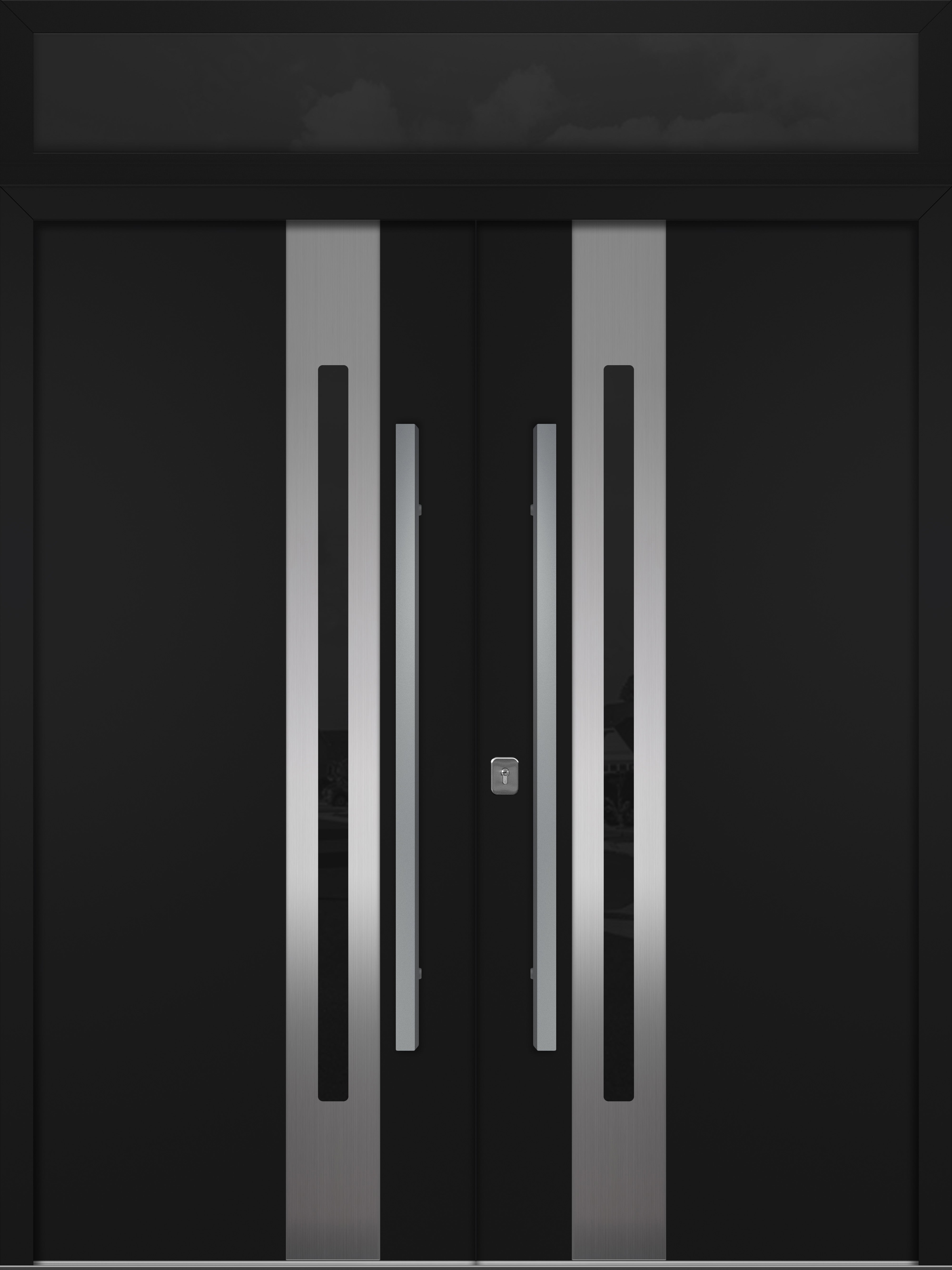 Nova Inox S2 Modern Exterior Double Door 72x80 with Transom - Unit 74x95 1/2 - Black