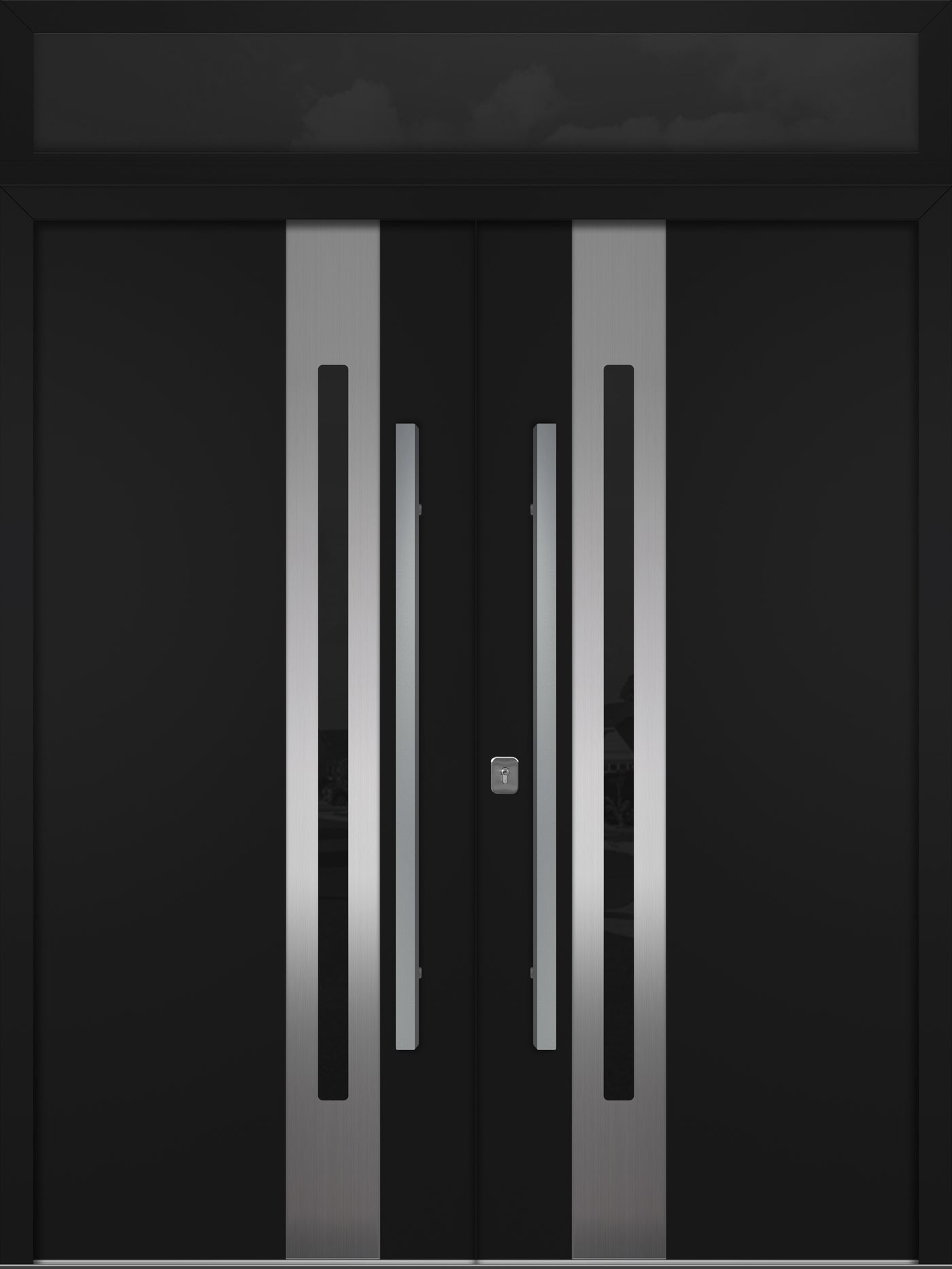 Nova Inox S2 Modern Exterior Double Door 72x80 with Transom - Unit 74x95 1/2 - Black - Doors and Beyond