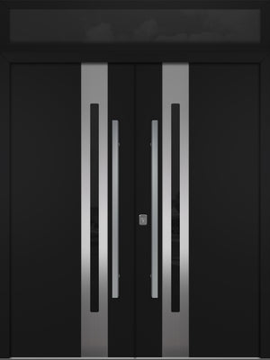 Nova Inox S2 Modern Exterior Double Door 72x80 with Transom - Unit 74x95 1/2 - Black - Doors and Beyond