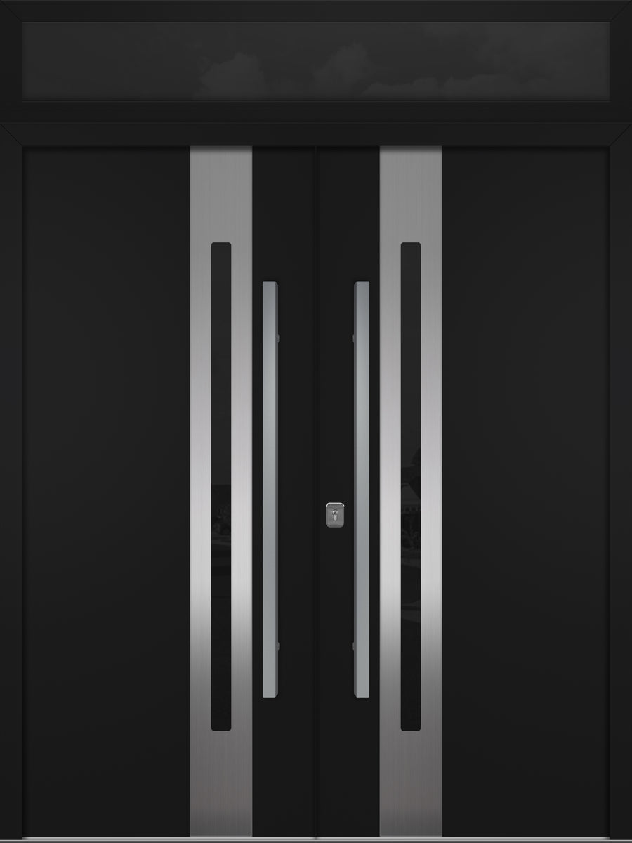 Nova Inox S2 Modern Exterior Double Door 72x80 with Transom - Unit 74x95 1/2 - Black - Doors and Beyond