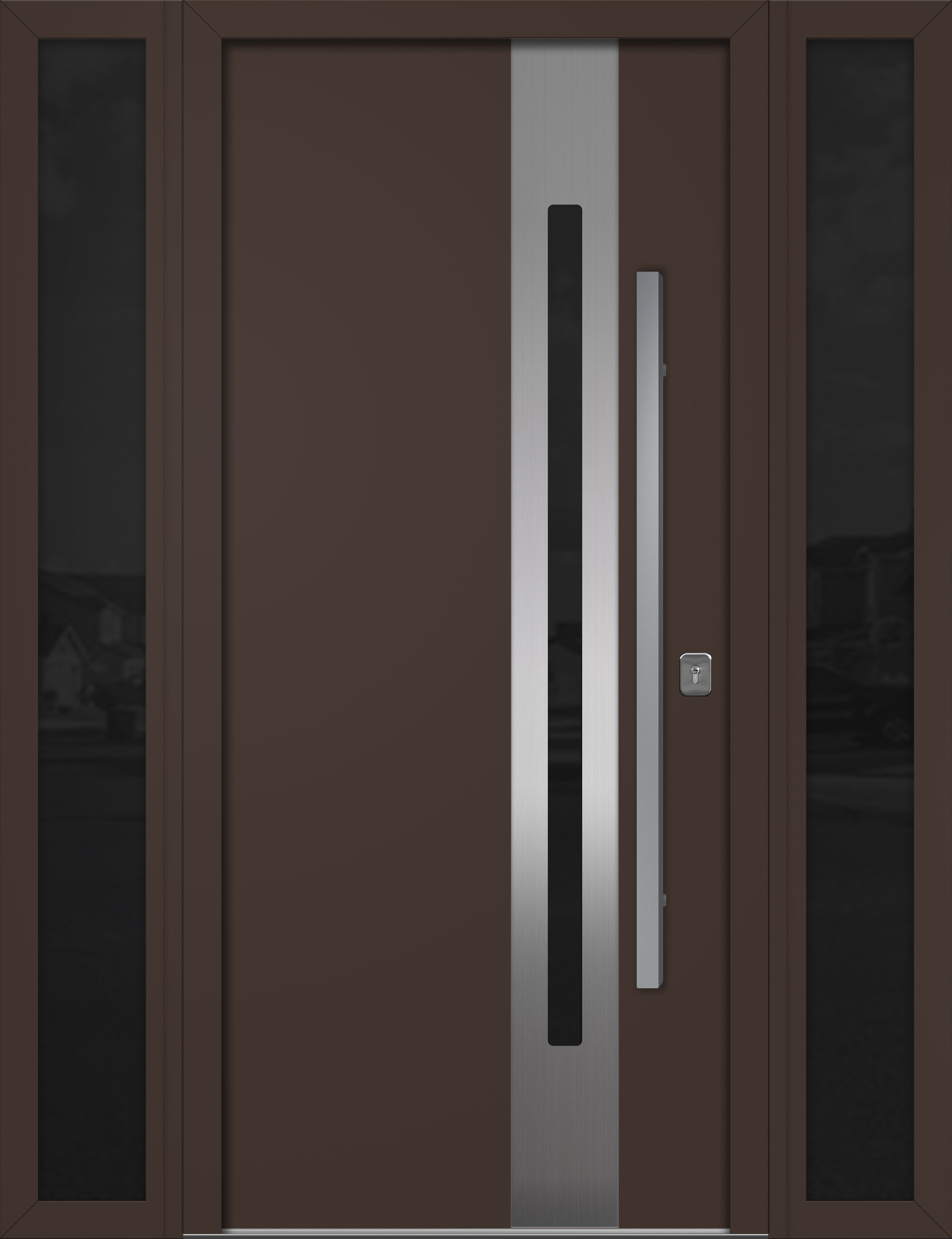 Nova Inox S2 Modern Exterior Single Door W/ (2) 12" Sidelight - Unit 62x81 3/8 - Brown