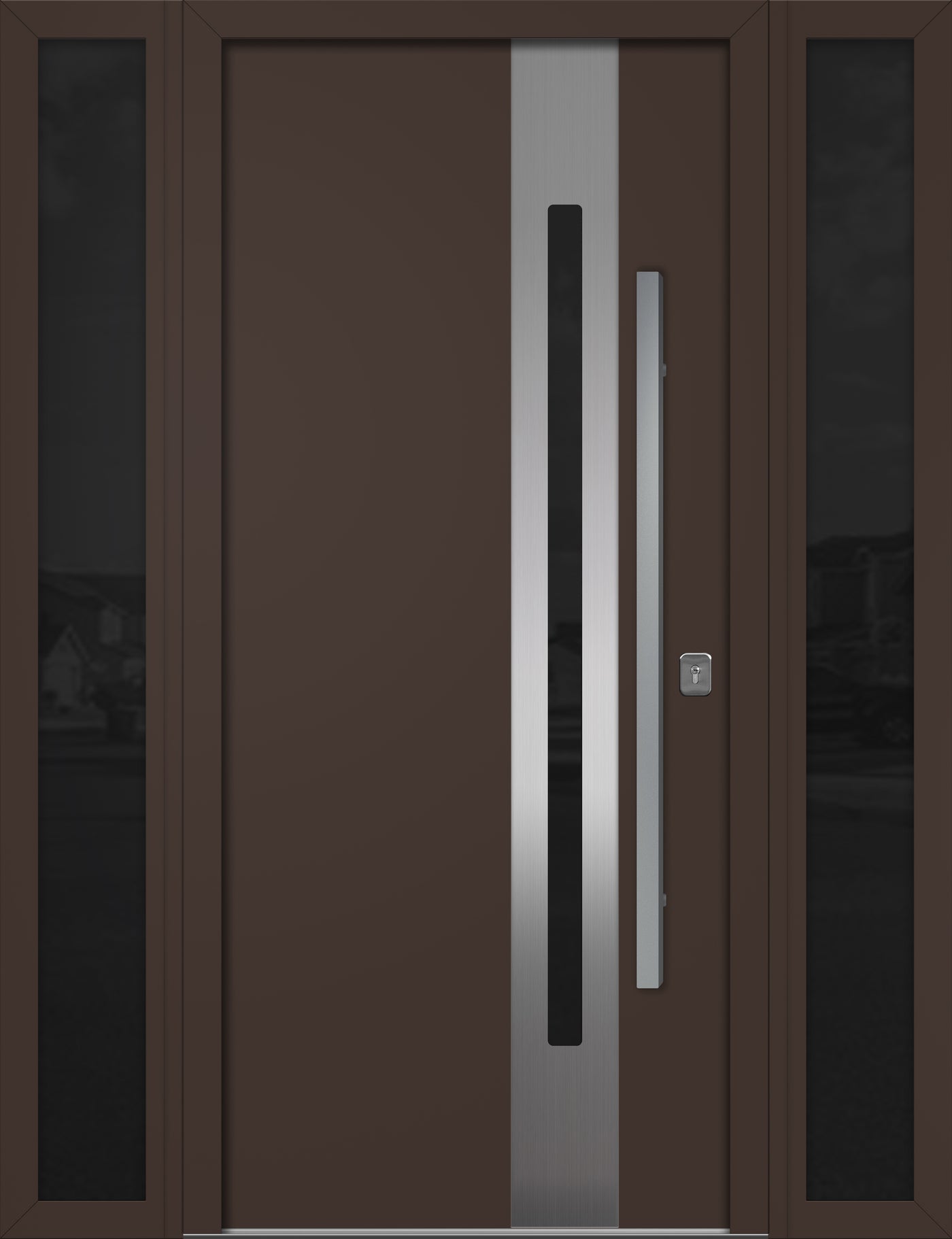 Nova Inox S2 Modern Exterior Single Door W/ (2) 12" Sidelight - Unit 62x81 3/8 - Brown - Doors and Beyond