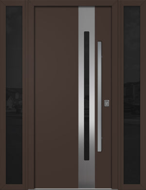 Nova Inox S2 Modern Exterior Single Door W/ (2) 12" Sidelight - Unit 62x81 3/8 - Brown - Doors and Beyond