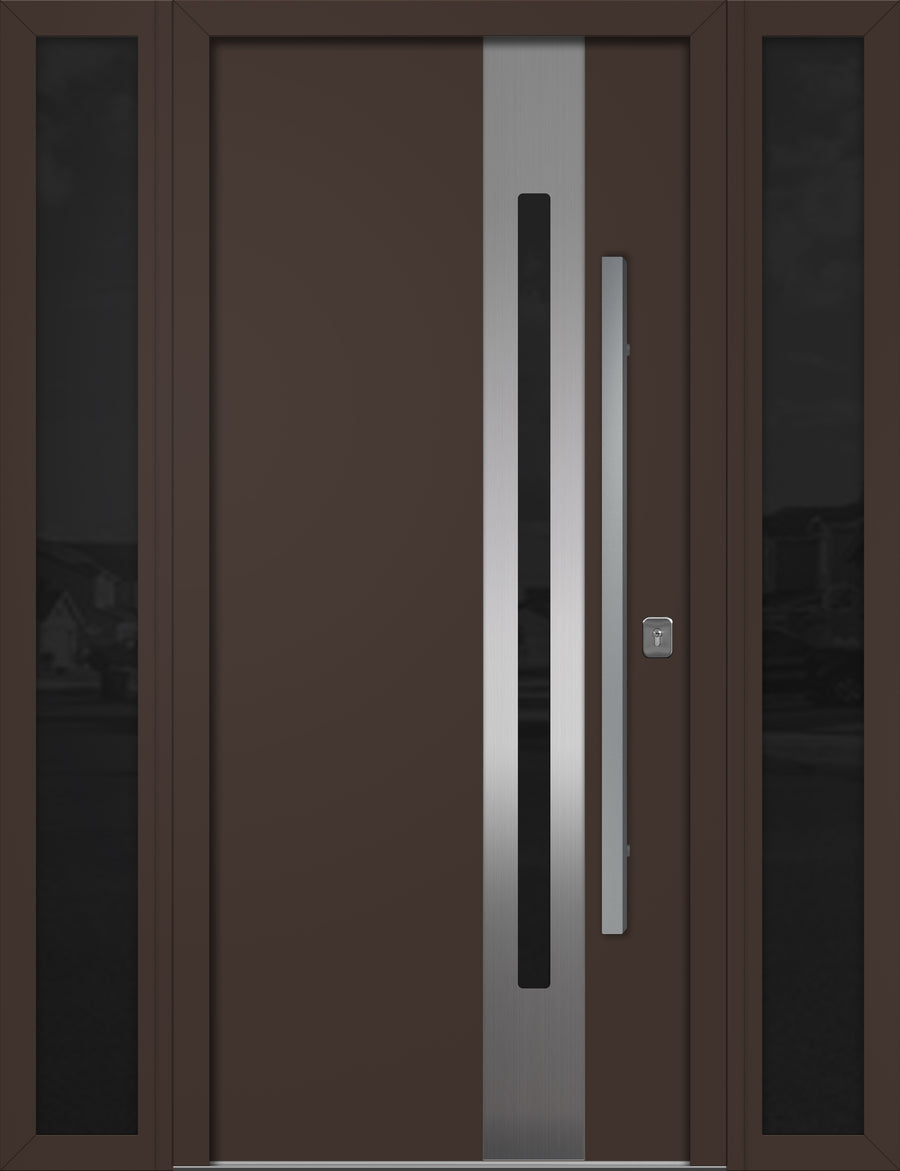 Nova Inox S2 Modern Exterior Single Door W/ (2) 12" Sidelight - Unit 62x81 3/8 - Brown - Doors and Beyond