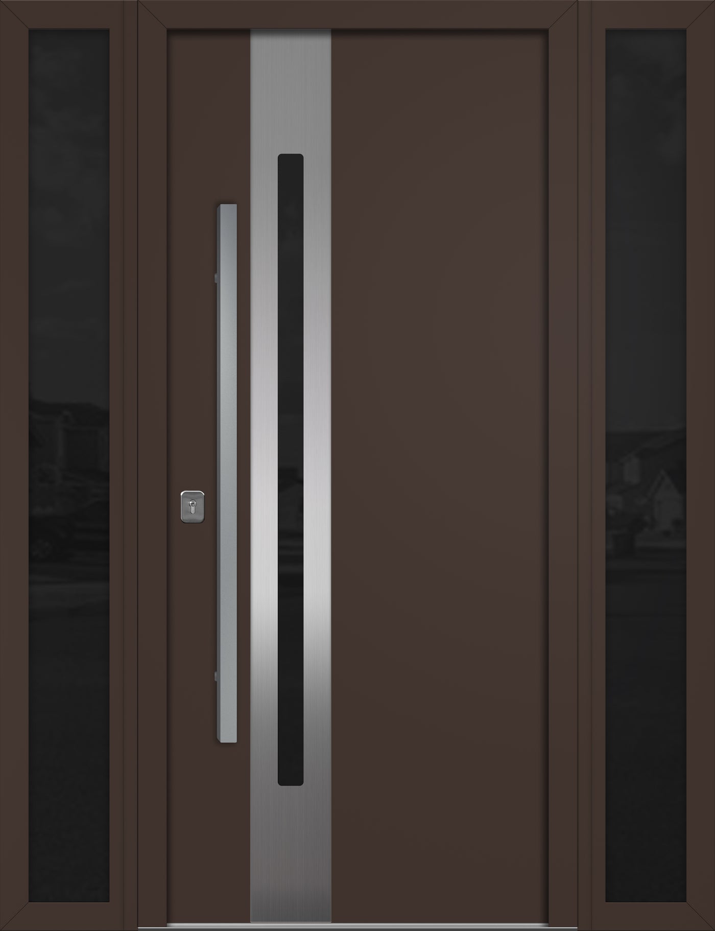 Nova Inox S2 Modern Exterior Single Door W/ (2) 12" Sidelight - Unit 62x81 3/8 - Brown - Doors and Beyond