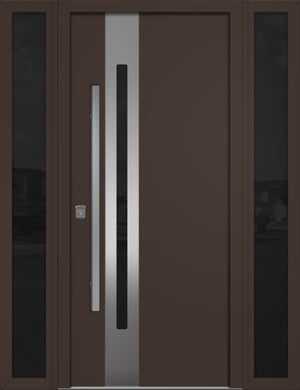 Nova Inox S2 Modern Exterior Single Door W/ (2) 12" Sidelight - Unit 62x81 3/8 - Brown - Doors and Beyond