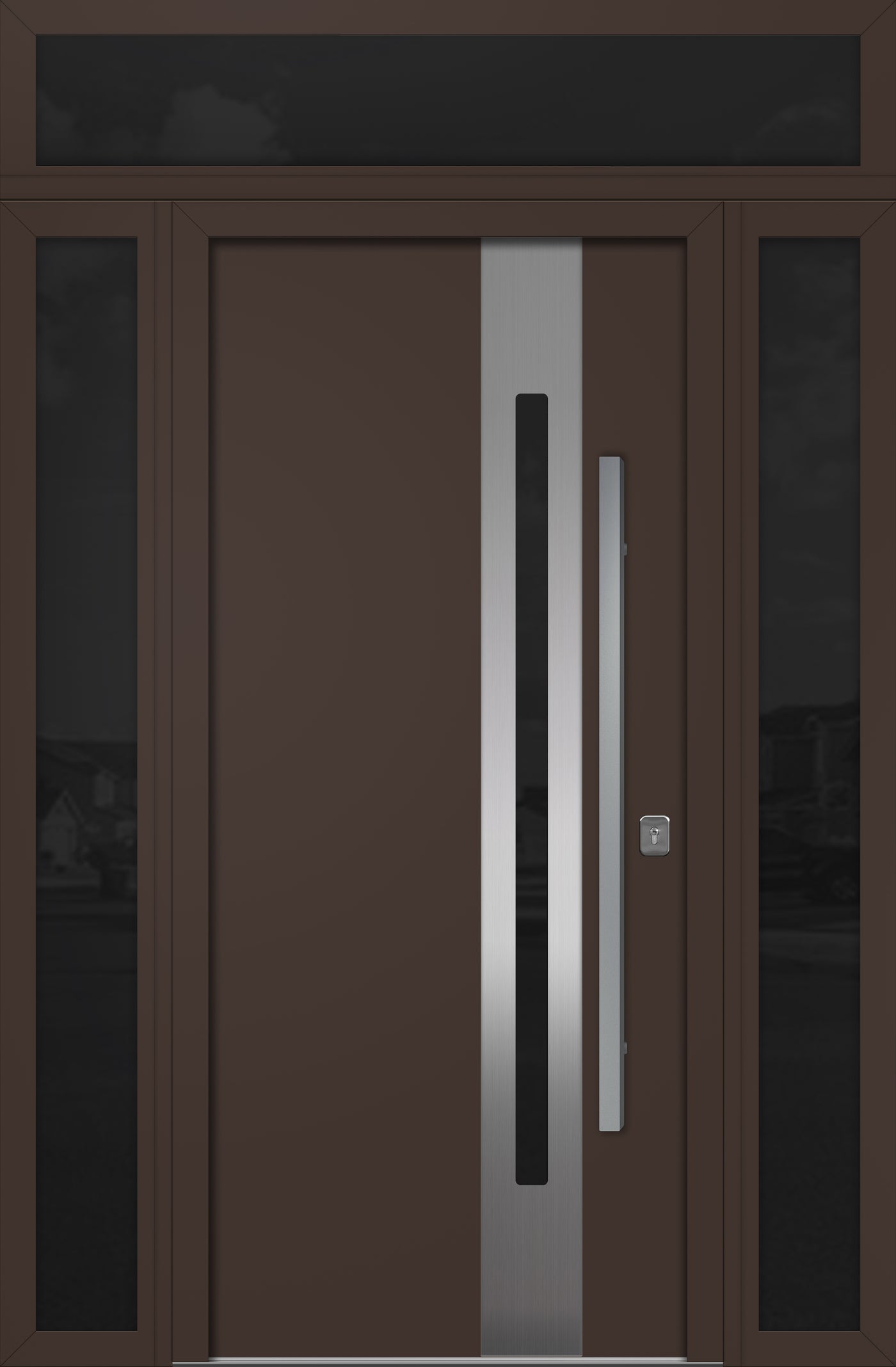 Nova Inox S2 Modern Exterior Single Door 36x80 with 2 Sidelight and Transom - Unit 62x95 1/2 - Brown - Doors and Beyond