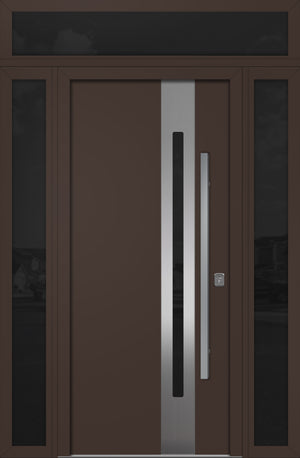 Nova Inox S2 Modern Exterior Single Door 36x80 with 2 Sidelight and Transom - Unit 62x95 1/2 - Brown - Doors and Beyond