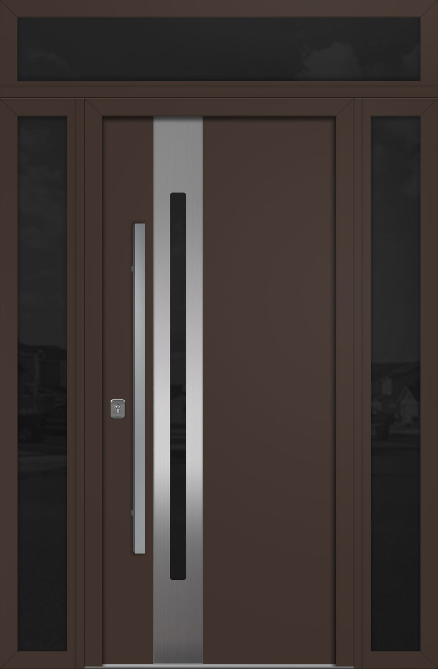 Nova Inox S2 Modern Exterior Single Door 36x80 with 2 Sidelight and Transom - Unit 62x95 1/2 - Brown - Doors and Beyond