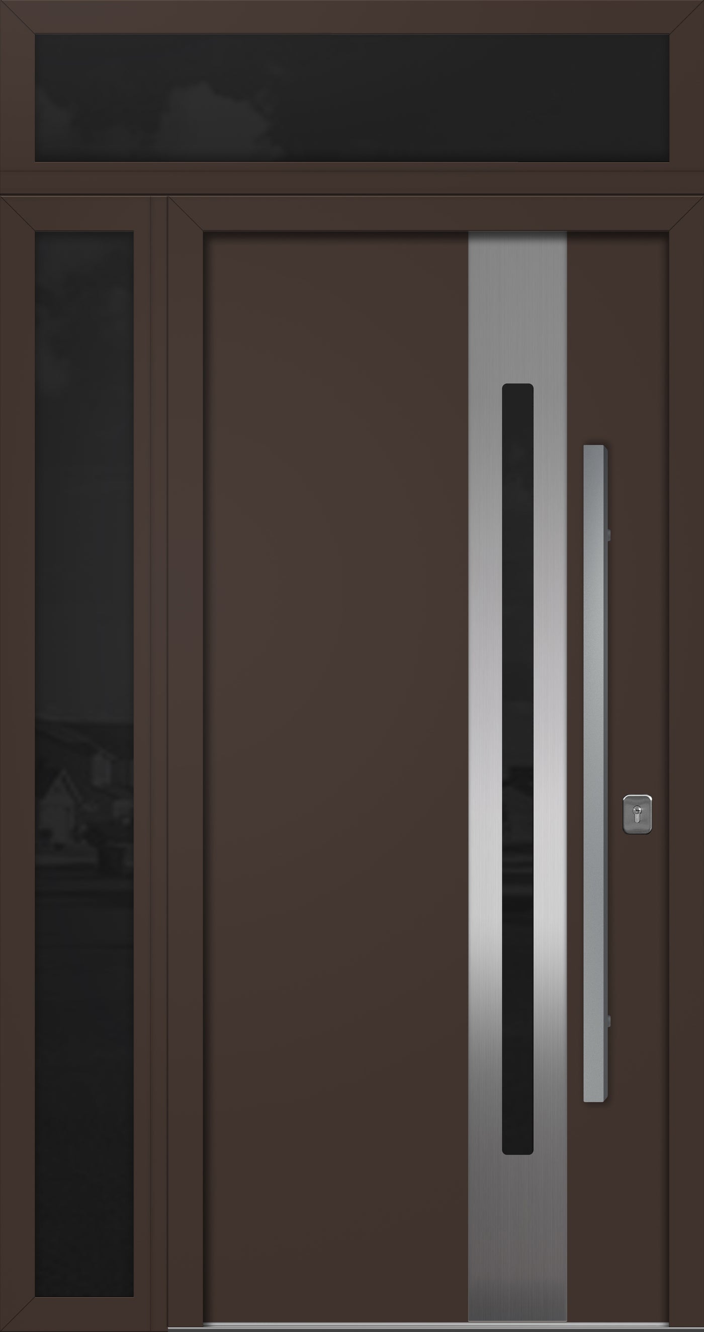 Nova Inox S2 Modern Exterior Single Door 36x80 with Sidelight and Transom - Unit 50x95 1/2 - Brown - Doors and Beyond