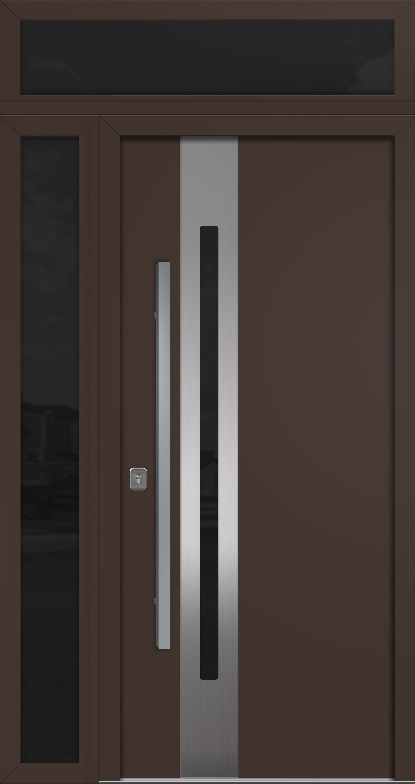 Nova Inox S2 Modern Exterior Single Door 36x80 with Sidelight and Transom - Unit 50x95 1/2 - Brown - Doors and Beyond