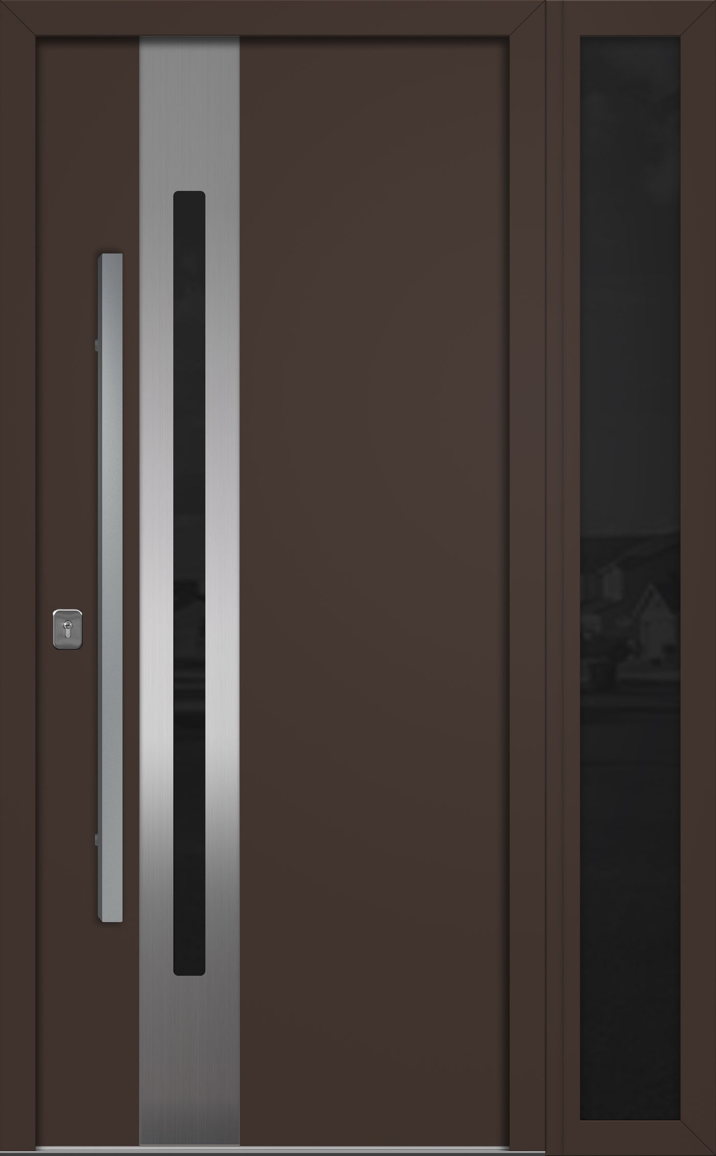 Nova Inox S2 Modern Exterior Single Door W/ (1) 12" Sidelight - Unit 50x81 3/8 - Brown - Doors and Beyond