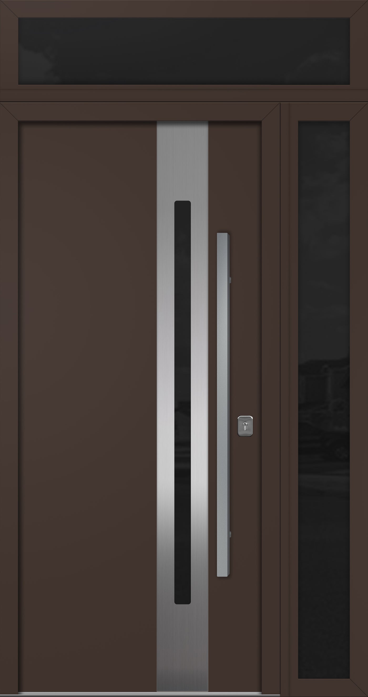 Nova Inox S2 Modern Exterior Single Door 36x80 with Sidelight and Transom - Unit 50x95 1/2 - Brown - Doors and Beyond