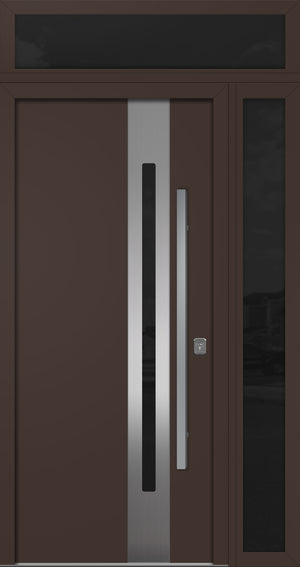 Nova Inox S2 Modern Exterior Single Door 36x80 with Sidelight and Transom - Unit 50x95 1/2 - Brown - Doors and Beyond