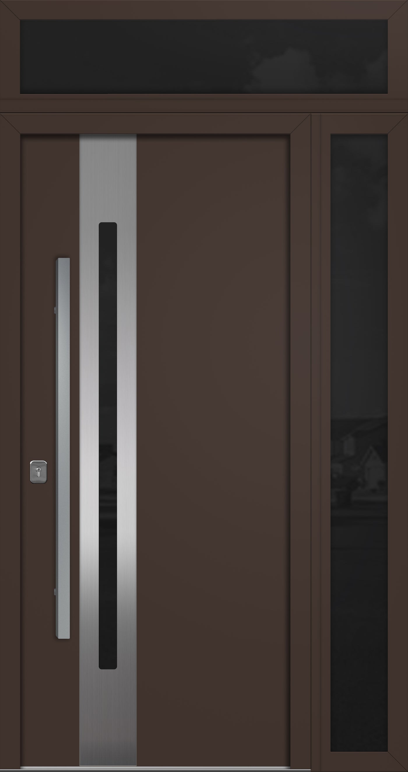 Nova Inox S2 Modern Exterior Single Door 36x80 with Sidelight and Transom - Unit 50x95 1/2 - Brown - Doors and Beyond