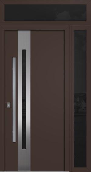 Nova Inox S2 Modern Exterior Single Door 36x80 with Sidelight and Transom - Unit 50x95 1/2 - Brown - Doors and Beyond
