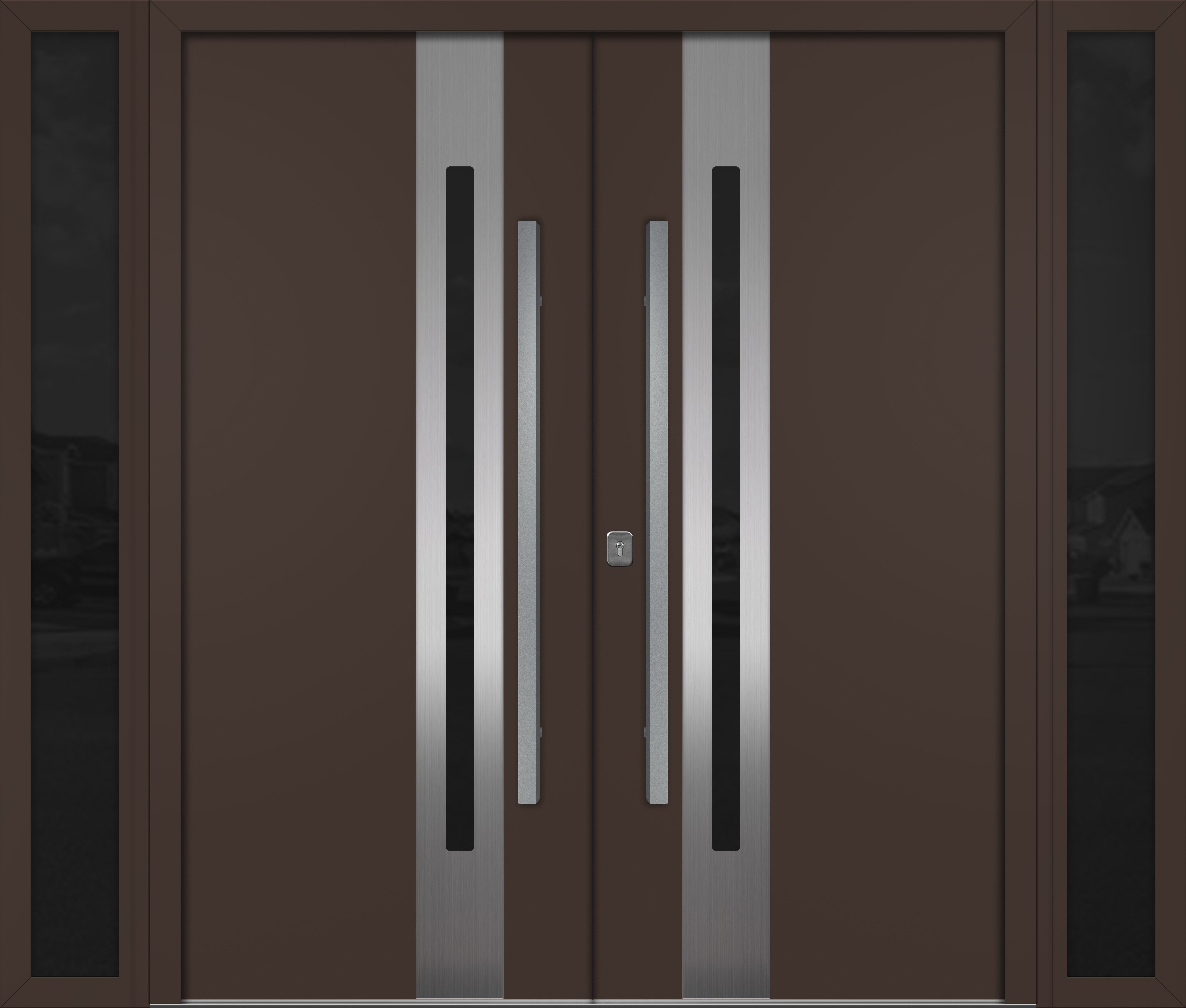 Nova Inox S2  Modern Exterior Double Door W/ (2) 12" Sidelight - Unit 98x81 3/8 - Brown